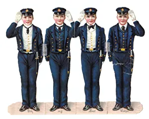 Four sailor boys on a cutout greetings card Four sailor boys on a cutout greetings card