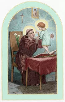 Lisbon Collection: Saint Anthony of Padua (1195-1231). Colored engraving
