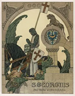 Medieval Art Prints: Saint George Print - Praying after Slaying the Dragon
