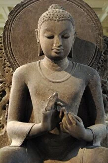 Posture Gallery: Sandstone figure of the seated Buddha. 5th century. Sarnath