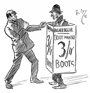 A sandwich board man incurs the wrath of an enraged man A sandwich board man incurs the wrath of an enraged man