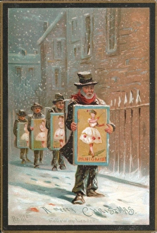 Four sandwich men in the snow on a Christmas card Four sandwich men in the snow on a Christmas card
