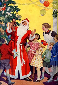 Santa Claus, children and nurse with Christmas tree Santa Claus, children and nurse with Christmas tree