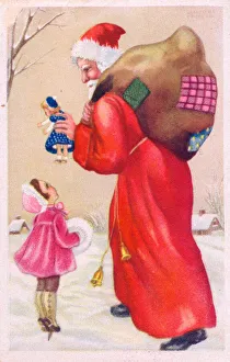 Santa Claus with girl on a Christmas postcard Santa Claus with girl on a Christmas postcard