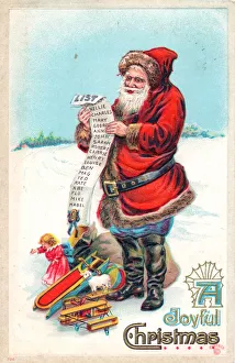 Santa Claus with list of children on a Christmas postcard Santa Claus with list of children on a Christmas postcard