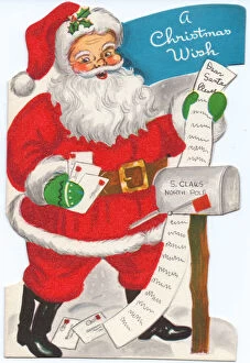 Stamps Gallery: Santa Claus with list and post on a Christmas card