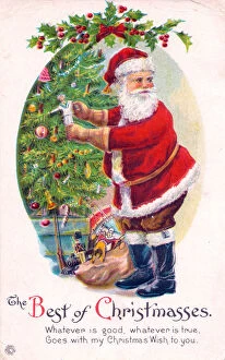Decorating Gallery: Santa Claus with tree on a Christmas postcard