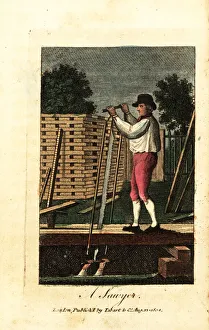 Sawyers cutting timber into planks with a Sawyers cutting timber into planks with a