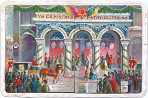Scene outside a theatre on a Christmas card Scene outside a theatre on a Christmas card