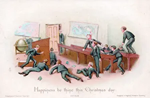 Schoolboys and teacher on a Christmas card Schoolboys and teacher on a Christmas card