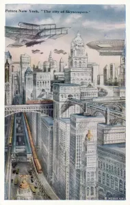 Drawing Prints: Future New York Print: Elevated Skyscrapers