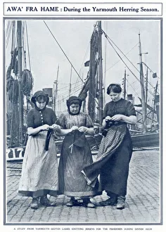 Scottish lasses knitting jerseys for the fishermen during their dinner hour Scottish lasses knitting jerseys for the fishermen during their dinner hour