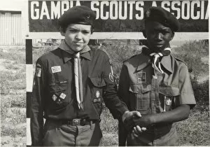 Two scouts outside headquarters, Gambia, West Africa