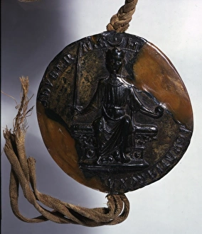 <b class=qtipBold><figcaption>Seal of King Henry III</figcaption></b><br>First Great Seal of Henry III 13th century<br><em>© Mary Evans / The National Archives, London. England.</em> Seal of King Henry III