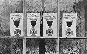 Arundel Gallery: Service cards in a window in Arundel, WW1