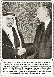 Sheikh of Qatar shakes hands Lord Home Sheikh of Qatar shakes hands Lord Home