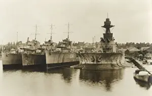 Ships in Chatham Dockyard, Kent Print circa 1930