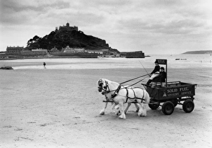 Shire horses and cart on Marazion beach, Cornwall Shire horses and cart on Marazion beach, Cornwall