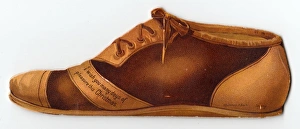 <b class=qtipBold><figcaption>Shoe-shaped Christmas card</figcaption></b><br>Shoe-shaped Christmas card -- a brown lace-up sports shoe. circa 1890s<br><em>© The David Pearson Collection/Mary Evans Picture Library</em> Shoe-shaped Christmas card