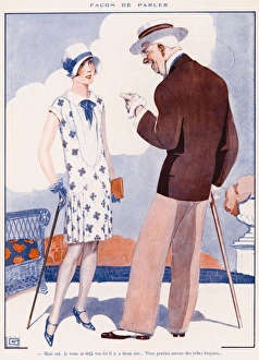 <b class=qtipBold><figcaption>Short Dress after Long</figcaption></b><br>Old gentlemen reminisces with young lady about how he knew her when she was in long dresses. Comment on the vogue for short skirts in the mid 1920s.<br><em>© Mary Evans Picture Library</em> Short Dress after Long