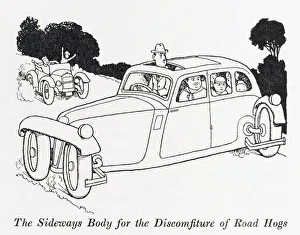 <b class=qtipBold><figcaption>The Sideways Body / W H Robinson</figcaption></b><br>There's no better way to annoy someone than to be constantly in their way, hence the sideways car body, built for the discomfiture of road hogs everywhere. Please note: Credit must appear as (c) Courtesy of the estate of Mrs J.C.Robinson/Pollinger Ltd/Mary Evans Picture Library<br><em>© Mary Evans Picture Library 2015 - https://copyrighthub.org/s0/hub1/creation/maryevans/MaryEvansPictureID/10412130</em> The Sideways Body / W H Robinson