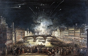 SIGNORINI, Giovanni (1808-1858). Fireworks over SIGNORINI, Giovanni (1808-1858). Fireworks over