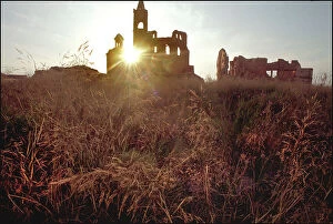Images Dated 8th December 2015: Silhouette of church and ruins, Belchite, Spain