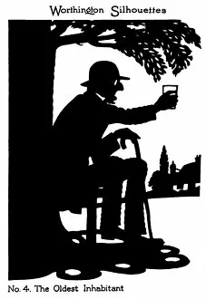 Shade Gallery: Silhouette of an elderly man with a glass of beer