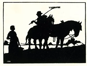 Silhouette, Farm scene, returning from the fields Silhouette, Farm scene, returning from the fields
