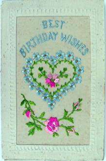 Silk postcard embroidered Best Birthday Wishes Silk postcard embroidered Best Birthday Wishes
