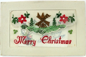 Silk postcard embroidered Merry Christmas - WWI era Silk postcard embroidered Merry Christmas - WWI era