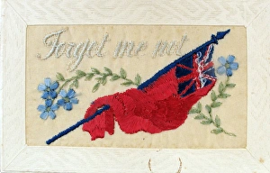 Silk postcard showing Union Jack - Forget Me Not Silk postcard showing Union Jack - Forget Me Not