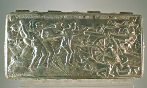 Silver plated cigarette box with battle scene, WW1 Silver plated cigarette box with battle scene, WW1