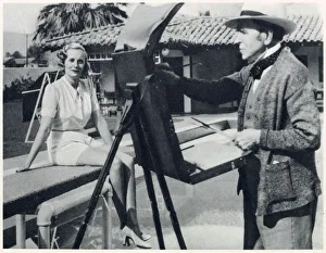 Sir John Lavery at his easel in Palm Springs, painting Doris Delavigne, Lady Castlerosse Sir John Lavery at his easel in Palm Springs, painting Doris Delavigne, Lady Castlerosse
