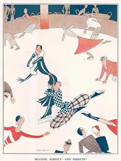 Demure Lady Skates with Worried Gentleman, Print