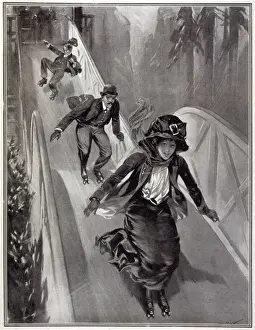Vintage Roller Skating Images Prints: Skating Switchback 1909