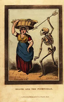 Skeleton of death aiming a dart at a Billingsgate fishwoman Skeleton of death aiming a dart at a Billingsgate fishwoman