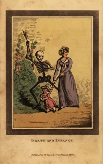 Skeleton of death aiming a dart at a child Skeleton of death aiming a dart at a child
