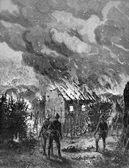 Sketch by ILN special artist, Melton Prior. British troops in tropical helmets survey Sketch by ILN special artist, Melton Prior. British troops in tropical helmets survey