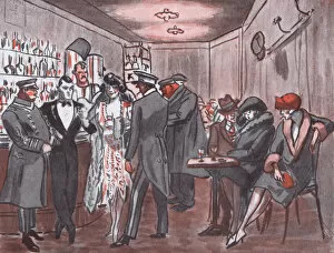 A sketch of the interior of a bar in Montmartre, 1920s