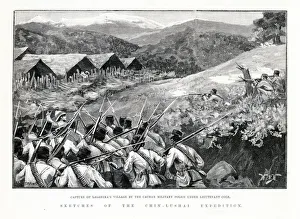 Sketches of the Chin-Lushai expedition. Capture of Lalshimas village by the Cachar Sketches of the Chin-Lushai expedition. Capture of Lalshimas village by the Cachar