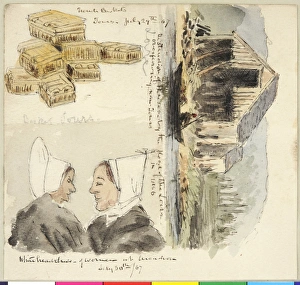 Two sketches on the Loire Arcachon, Tours Boat, Baskets Two sketches on the Loire Arcachon, Tours Boat, Baskets