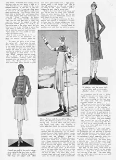 Titled Gallery: Three sketches of Winter Sports skiing fashions, 1927
