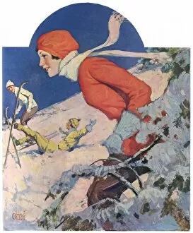 Down Hill Gallery: Skiing friends, 1930s