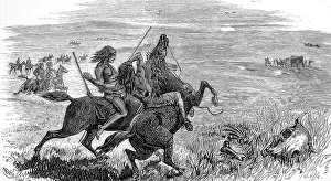 Skirmish between native American Indian braves and white Ame Skirmish between native American Indian braves and white Ame