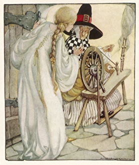 <b class=qtipBold><figcaption>Sleeping Beauty/Briar</figcaption></b><br>The witch shows 'Sleeping Beauty' the spinning wheel (Grimm)<br><em>© Mary Evans Picture Library</em> Sleeping Beauty/Briar