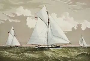 Vintage Sailing Yachts Prints: Sloop yachts Mischief and Atalanta in the race for The Ameri