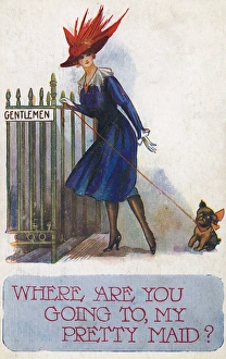 Small dog alerts his mistress to her impending error Small dog alerts his mistress to her impending error