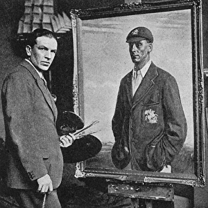 Smithson Broadhead with his portrait of Jack Hobbs Smithson Broadhead with his portrait of Jack Hobbs
