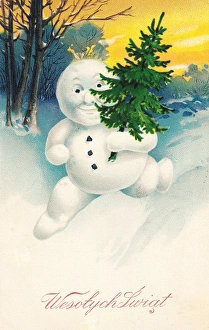 Snowman on a Polish Christmas postcard Snowman on a Polish Christmas postcard